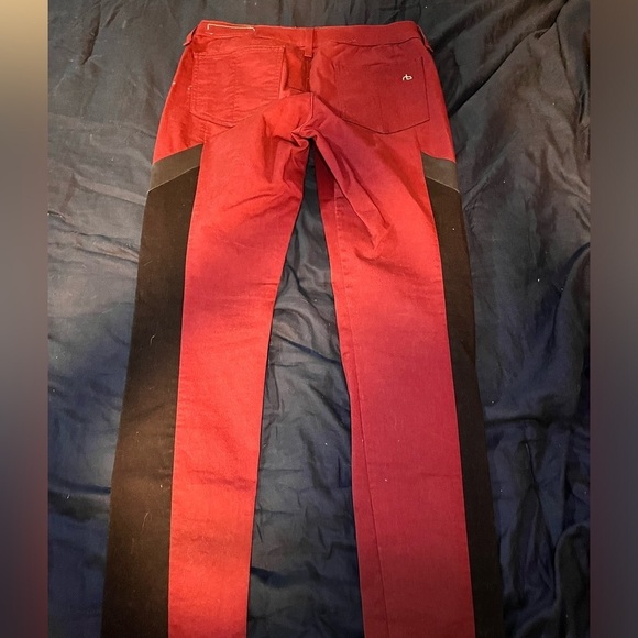 RARE rag & bone x Intermix Limited Edition DARK RED Jeans w/ Faux Leather Panel - Picture 8 of 10